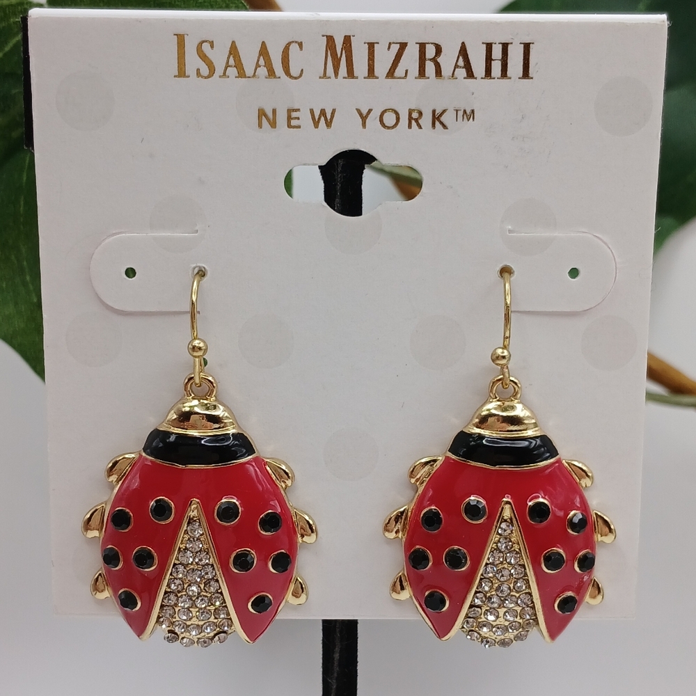 Ladybug Earrings Crystals, Red And Black Isaac Mizrahi NWT